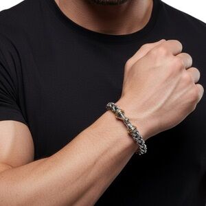 NEW DY 8.5” Thick Wheat Chain Bracelet, .925 Silver/18K Gold/SS